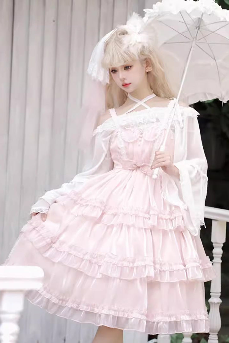 Lolita Jumper Skirt - Gauze Romance Multi-layer, Pink, Bow Detail, Ruffled, Sweet Style - additional product view 5