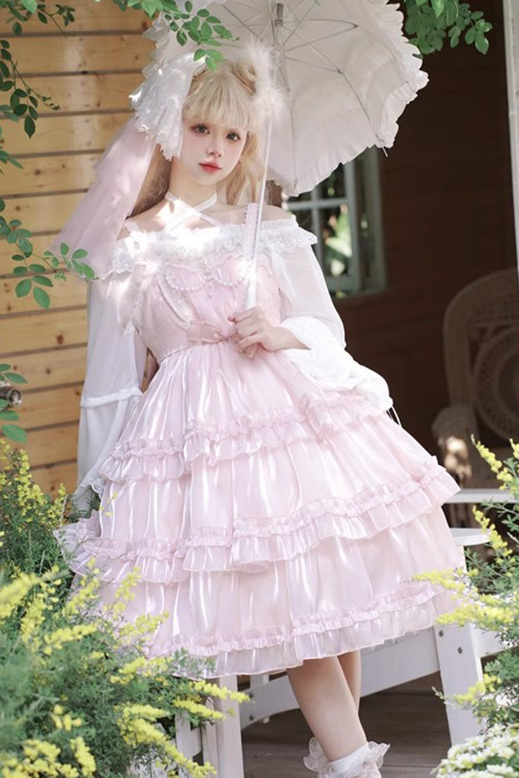 Lolita Jumper Skirt - Gauze Romance Multi-layer, Pink, Bow Detail, Ruffled, Sweet Style - additional product view 6