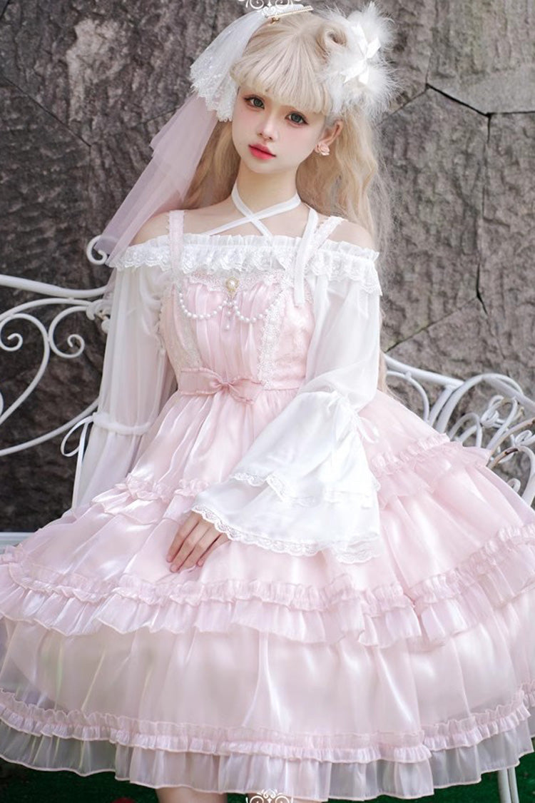 Lolita Jumper Skirt - Gauze Romance Multi-layer, Pink, Bow Detail, Ruffled, Sweet Style - additional product view 7