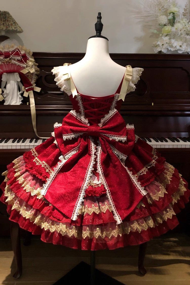 Lolita Jumper Skirt - Gilded Memories, Red, Bow Detail, Lace Trim, Ruffled - additional product view 6