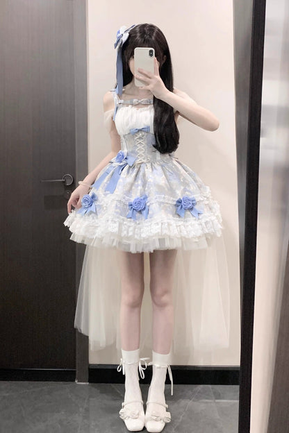 Lolita Jumper Skirt - Girl's Garden Multi-layer, 2 Colors, Bow Detail, Ruffled - additional product view 2