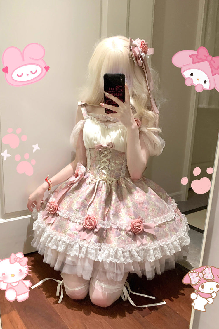 Lolita Jumper Skirt - Girl's Garden Multi-layer, 2 Colors, Bow Detail, Ruffled - additional product view 3