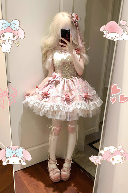 Lolita Jumper Skirt - Girl's Garden Multi-layer, 2 Colors, Bow Detail, Ruffled - additional product view 5