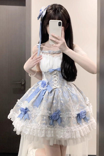 Lolita Jumper Skirt - Girl's Garden Multi-layer, 2 Colors, Bow Detail, Ruffled - main product image