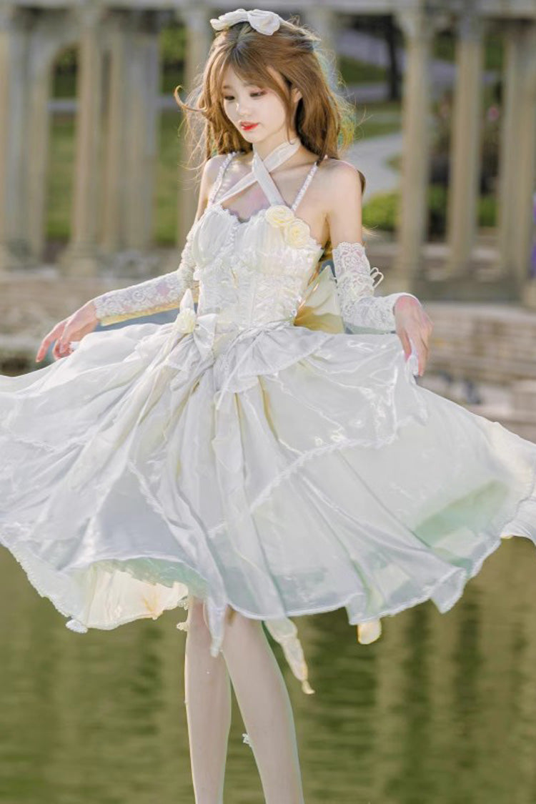 Lolita Jumper Skirt - Gorgeous Hanayome, 6 Colors, Sweet Style, Bow Detail - S Champagne / M Champagne / L Champagne option