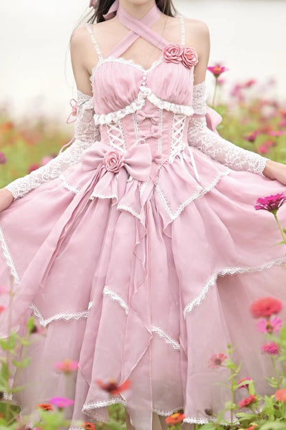 Lolita Jumper Skirt - Gorgeous Hanayome, 6 Colors, Sweet Style, Bow Detail - S Pink / M Pink / L Pink option