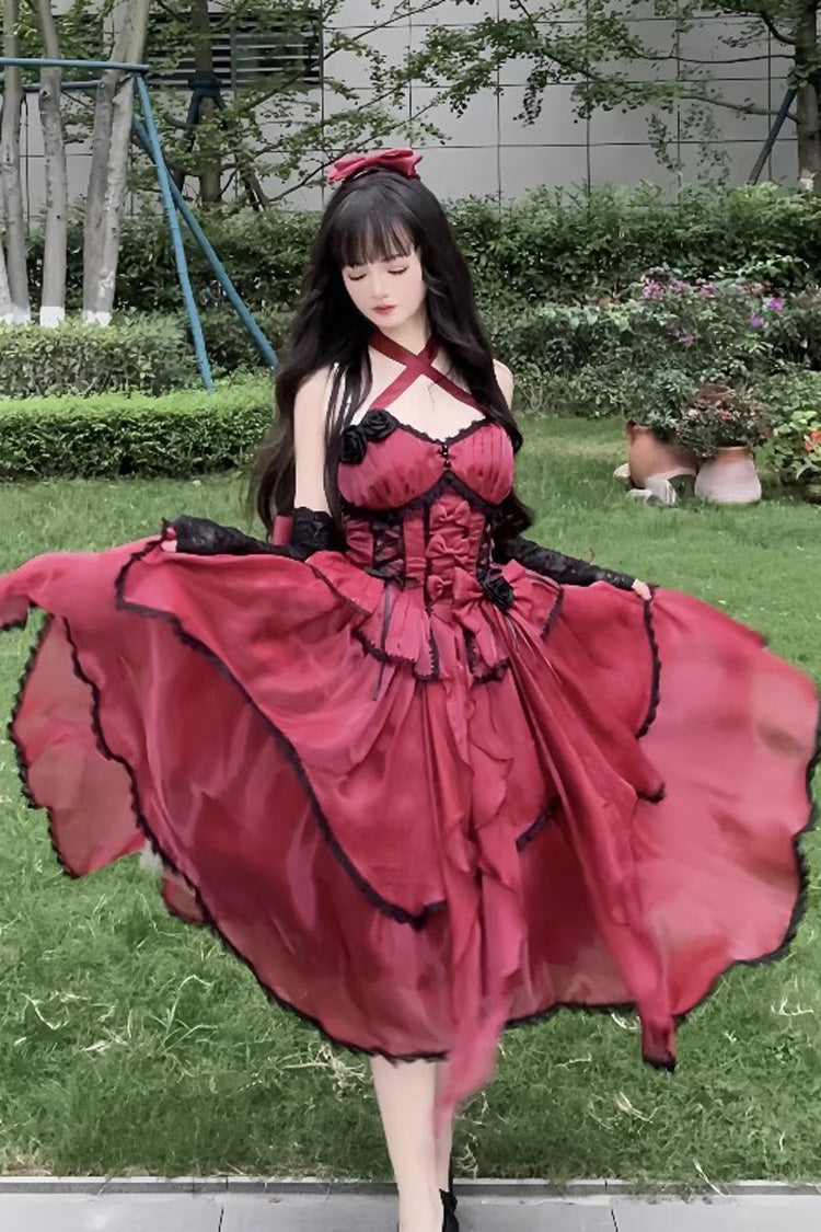 Lolita Jumper Skirt - Gorgeous Hanayome, 6 Colors, Sweet Style, Bow Detail - S Wine / M Wine / L Wine option