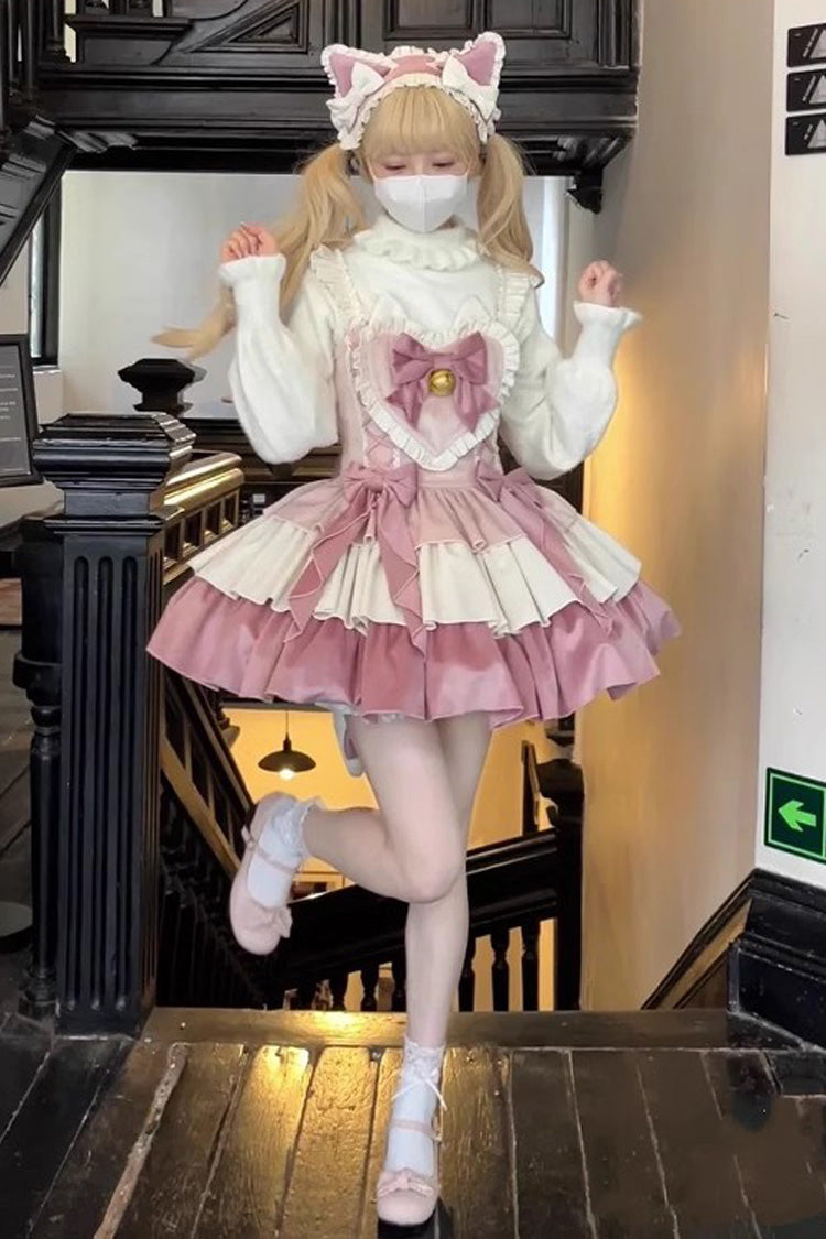 Lolita Jumper Skirt - Gradient Triple-layered, Pink, Sweet Style, Bow Detail, Ruffled - additional product view 2