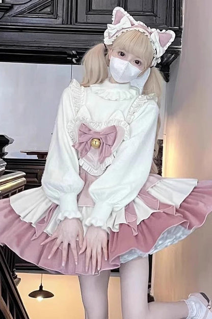 Lolita Jumper Skirt - Gradient Triple-layered, Pink, Sweet Style, Bow Detail, Ruffled - additional product view 3