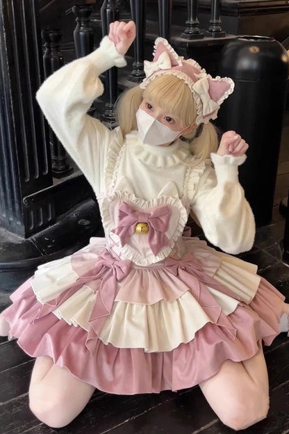 Lolita Jumper Skirt - Gradient Triple-layered, Pink, Sweet Style, Bow Detail, Ruffled - additional product view 6
