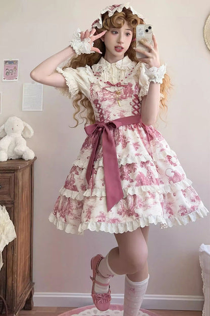Lolita Jumper Skirt - Grape Moon Almanac, Red, Layered, Adjustable, Sweet Style - additional product view 4