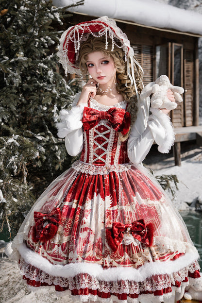 Lolita Jumper Skirt - Happy New Year, Red, Printed, Classic Style, Chinese-Inspired Style - additional product view 4