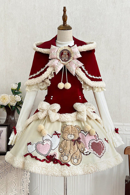 Lolita Jumper Skirt - Heart Bear, 2 Colors, Sweet Style, Embroidered - main product image