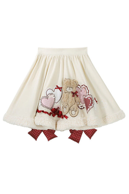 Lolita Jumper Skirt - Heart Bear, 2 Colors, Sweet Style, Embroidered - S Skirt / M Skirt / L Skirt option