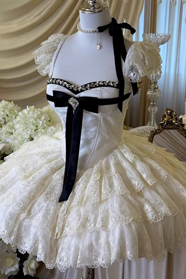 Lolita Jumper Skirt - Hepburn Heart, Ivory, Square Collar, Sweet Style, Bow Detail - additional product view 3
