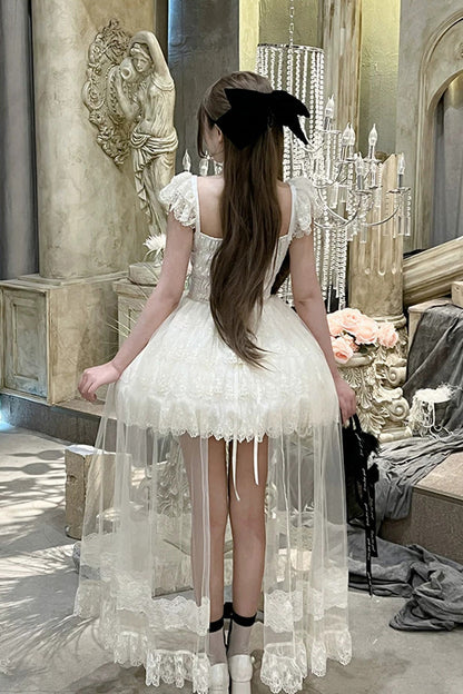 Lolita Jumper Skirt - Hepburn Heart, Ivory, Square Collar, Sweet Style, Bow Detail - additional product view 4
