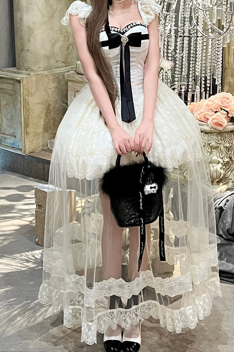 Lolita Jumper Skirt - Hepburn Heart, Ivory, Square Collar, Sweet Style, Bow Detail - additional product view 5