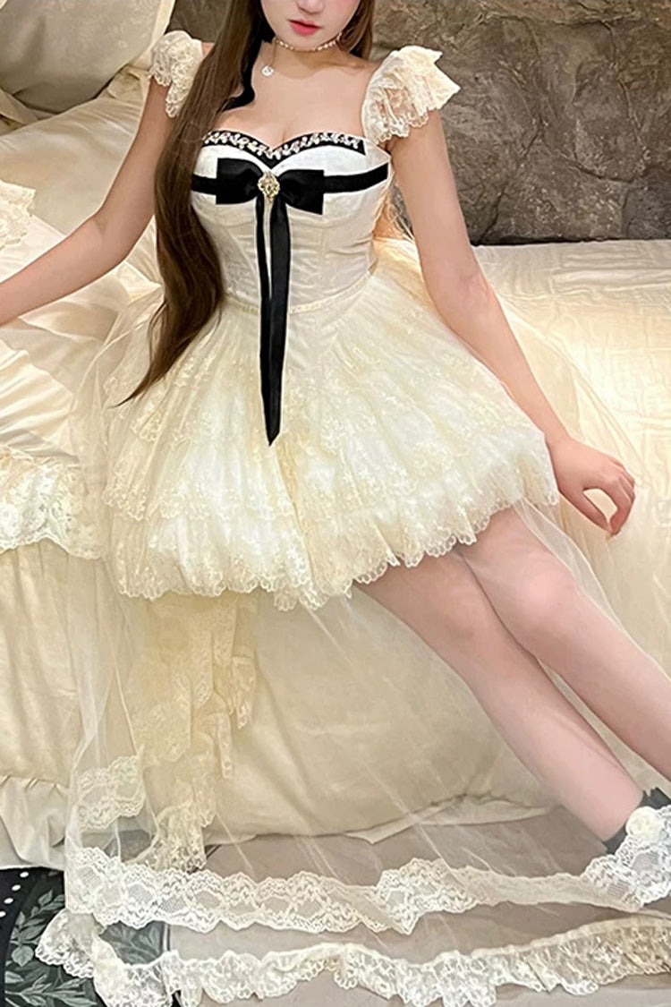 Lolita Jumper Skirt - Hepburn Heart, Ivory, Square Collar, Sweet Style, Bow Detail - additional product view 8