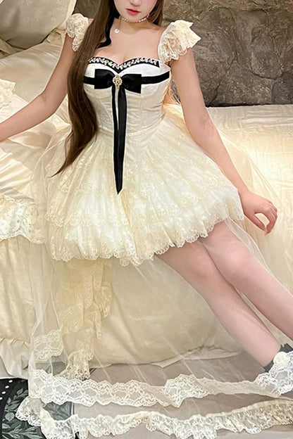 Lolita Jumper Skirt - Hepburn Heart, Ivory, Square Collar, Sweet Style, Bow Detail - additional product view 8