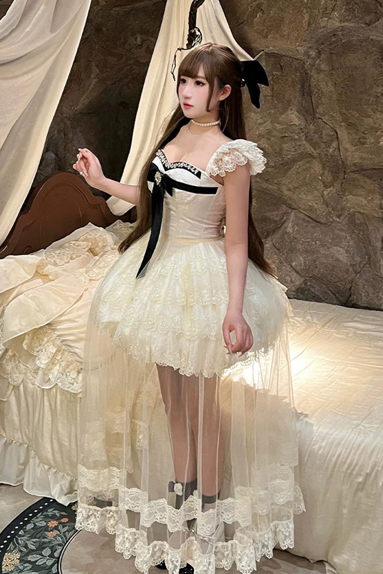Lolita Jumper Skirt - Hepburn Heart, Ivory, Square Collar, Sweet Style, Bow Detail - additional product view 9