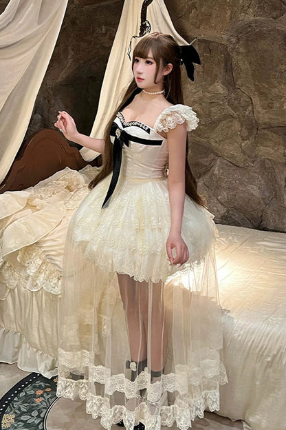 Lolita Jumper Skirt - Hepburn Heart, Ivory, Square Collar, Sweet Style, Bow Detail - additional product view 9