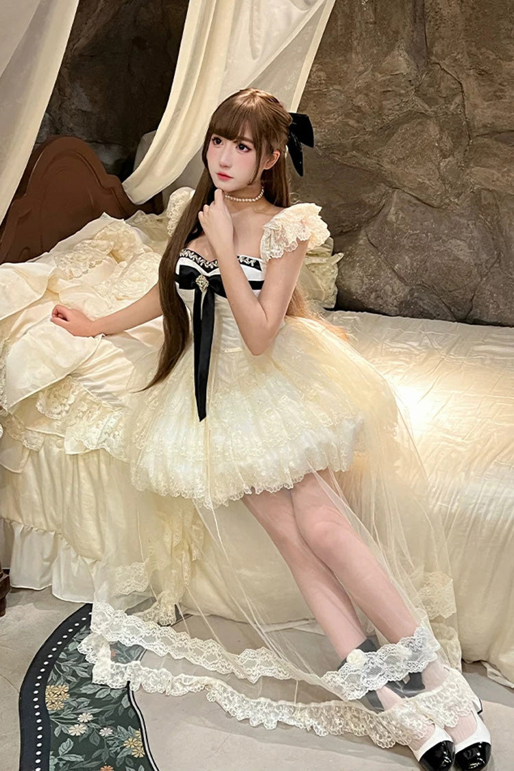 Lolita Jumper Skirt - Hepburn Heart, Ivory, Square Collar, Sweet Style, Bow Detail - additional product view 10