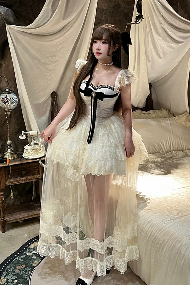 Lolita Jumper Skirt - Hepburn Heart, Ivory, Square Collar, Sweet Style, Bow Detail - additional product view 11