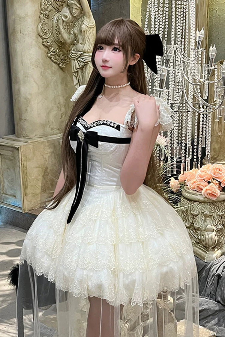 Lolita Jumper Skirt - Hepburn Heart, Ivory, Square Collar, Sweet Style, Bow Detail - additional product view 13