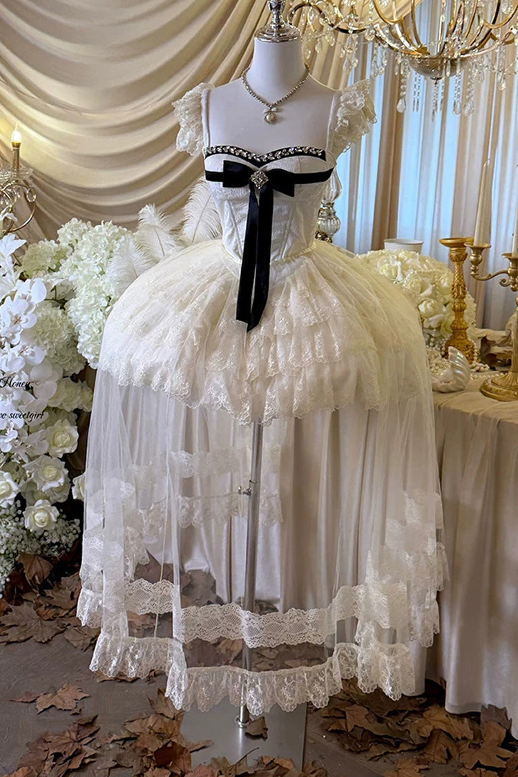 Lolita Jumper Skirt - Hepburn Heart, Ivory, Square Collar, Sweet Style, Bow Detail - main product image