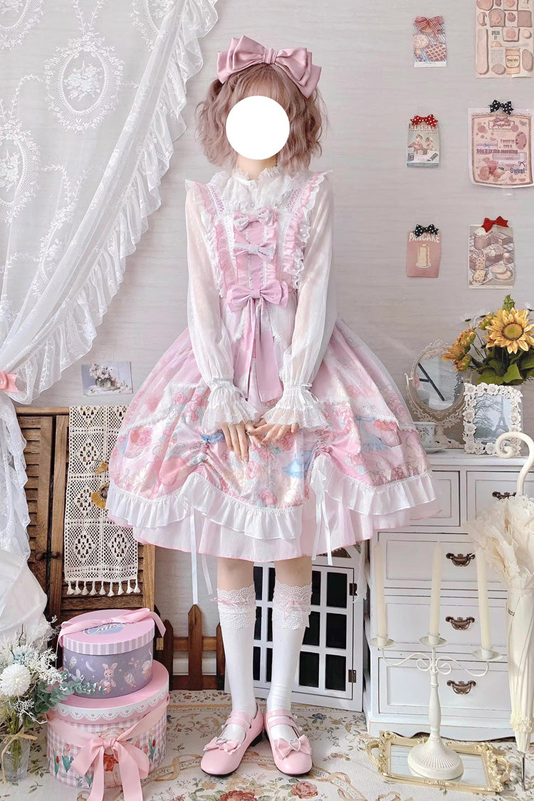 Lolita Jumper Skirt - High Waisted Rabbit Print, Pink, High Waist, Printed, Sweet Style - additional product view 2