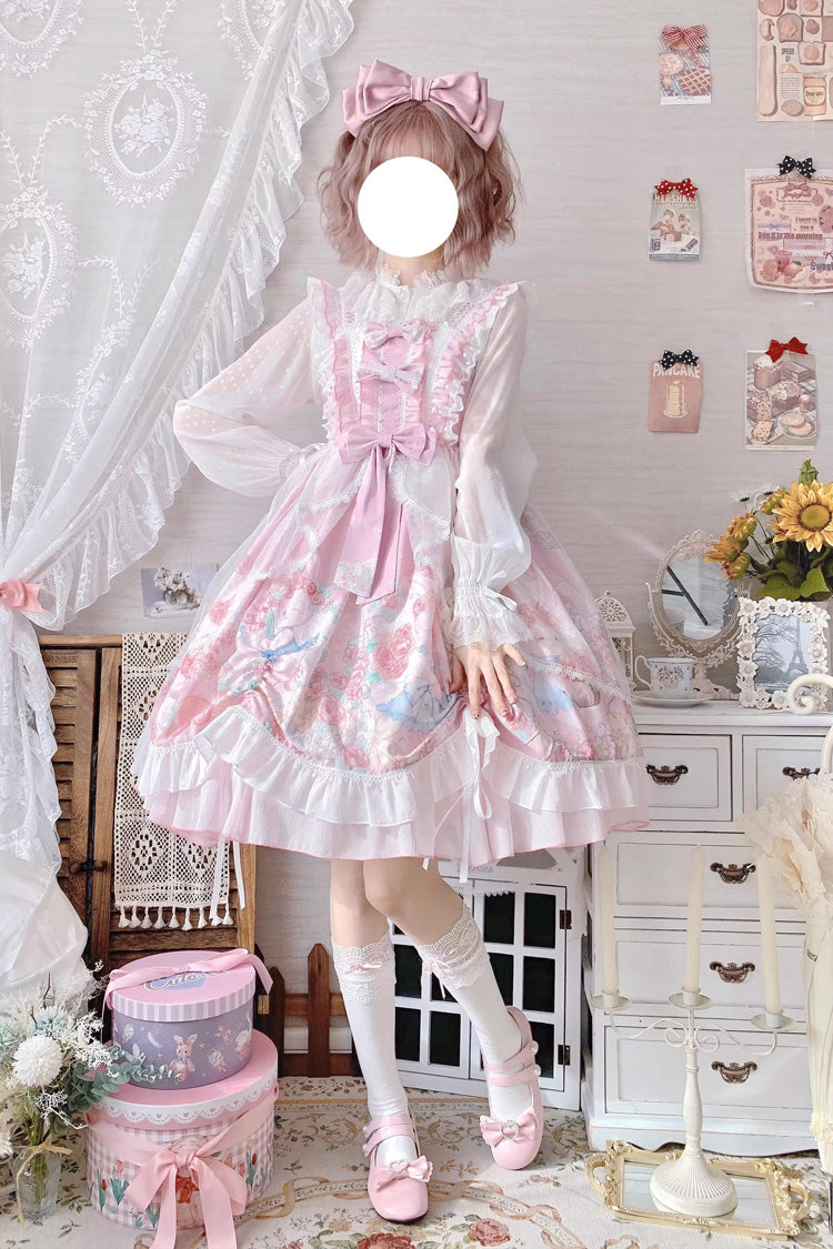 Lolita Jumper Skirt - High Waisted Rabbit Print, Pink, High Waist, Printed, Sweet Style - additional product view 3