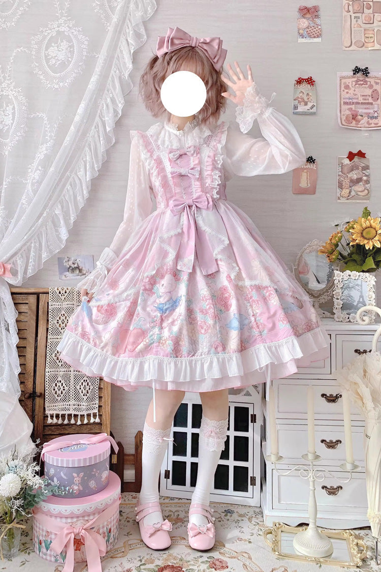 Lolita Jumper Skirt - High Waisted Rabbit Print, Pink, High Waist, Printed, Sweet Style - additional product view 4