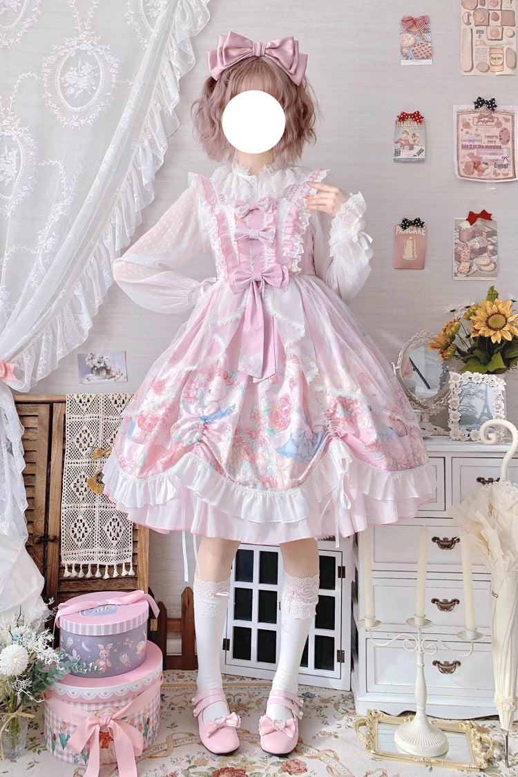 Lolita Jumper Skirt - High Waisted Rabbit Print, Pink, High Waist, Printed, Sweet Style - additional product view 5
