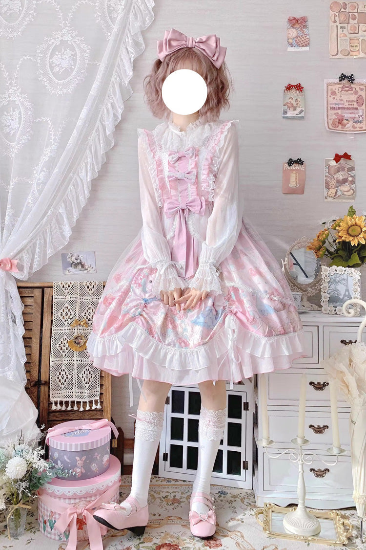 Lolita Jumper Skirt - High Waisted Rabbit Print, Pink, High Waist, Printed, Sweet Style - additional product view 6