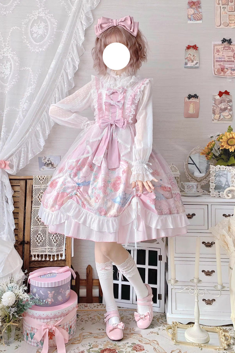 Lolita Jumper Skirt - High Waisted Rabbit Print, Pink, High Waist, Printed, Sweet Style - additional product view 7