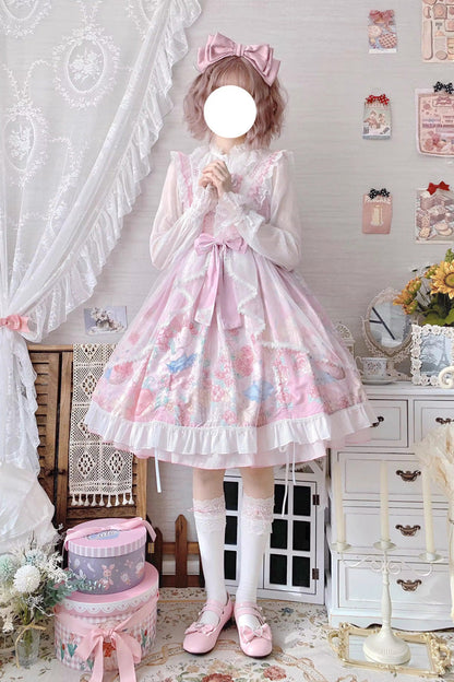 Lolita Jumper Skirt - High Waisted Rabbit Print, Pink, High Waist, Printed, Sweet Style - additional product view 8