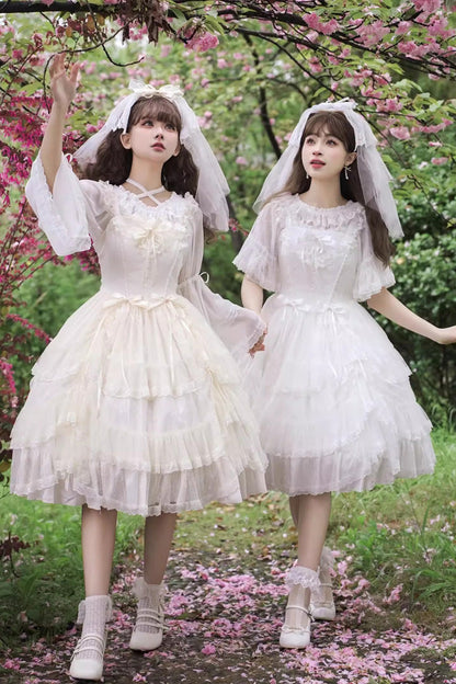 Lolita Jumper Skirt - Iris Love Multi-layer Jacquard, 2 Colors, Sweet Style, Bow Detail - additional product view 2