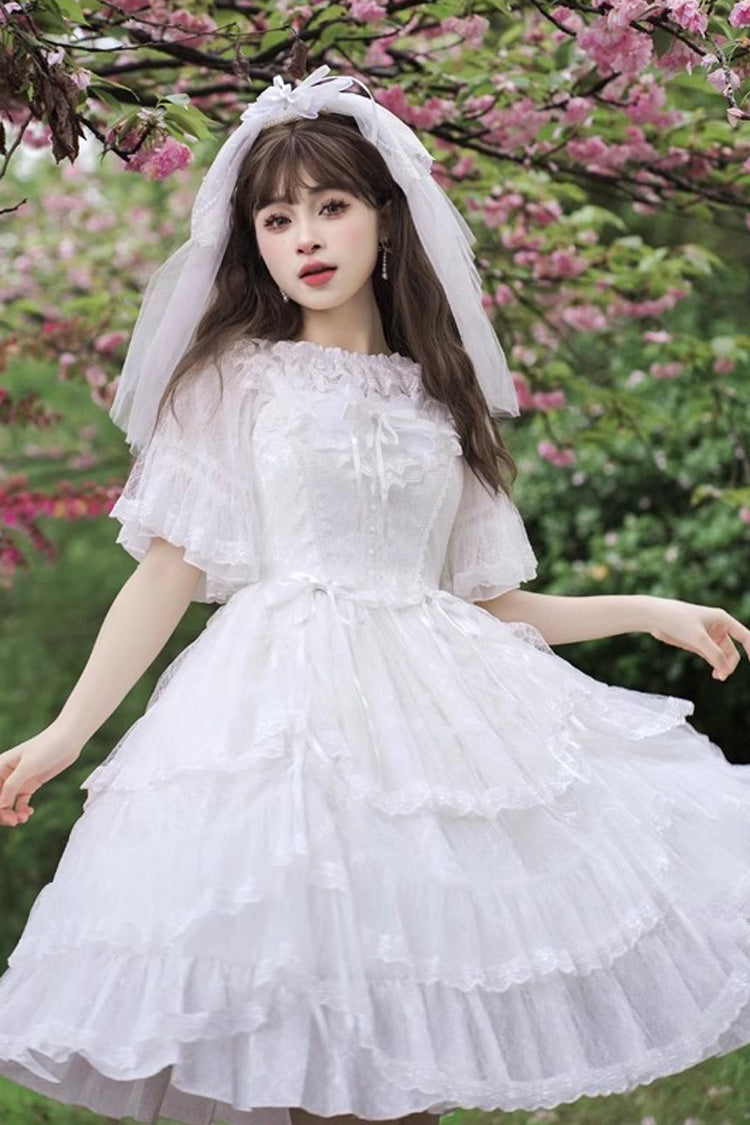 Lolita Jumper Skirt - Iris Love Multi-layer Jacquard, 2 Colors, Sweet Style, Bow Detail - additional product view 6