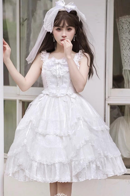 Lolita Jumper Skirt - Iris Love Multi-layer Jacquard, 2 Colors, Sweet Style, Bow Detail - additional product view 7