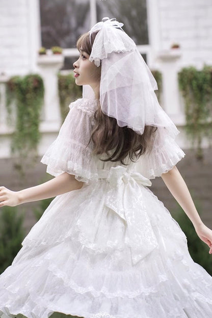 Lolita Jumper Skirt - Iris Love Multi-layer Jacquard, 2 Colors, Sweet Style, Bow Detail - additional product view 8