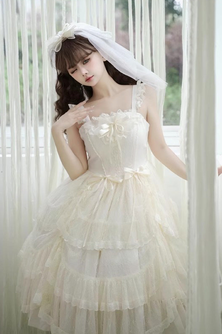 Lolita Jumper Skirt - Iris Love Multi-layer Jacquard, 2 Colors, Sweet Style, Bow Detail - additional product view 9