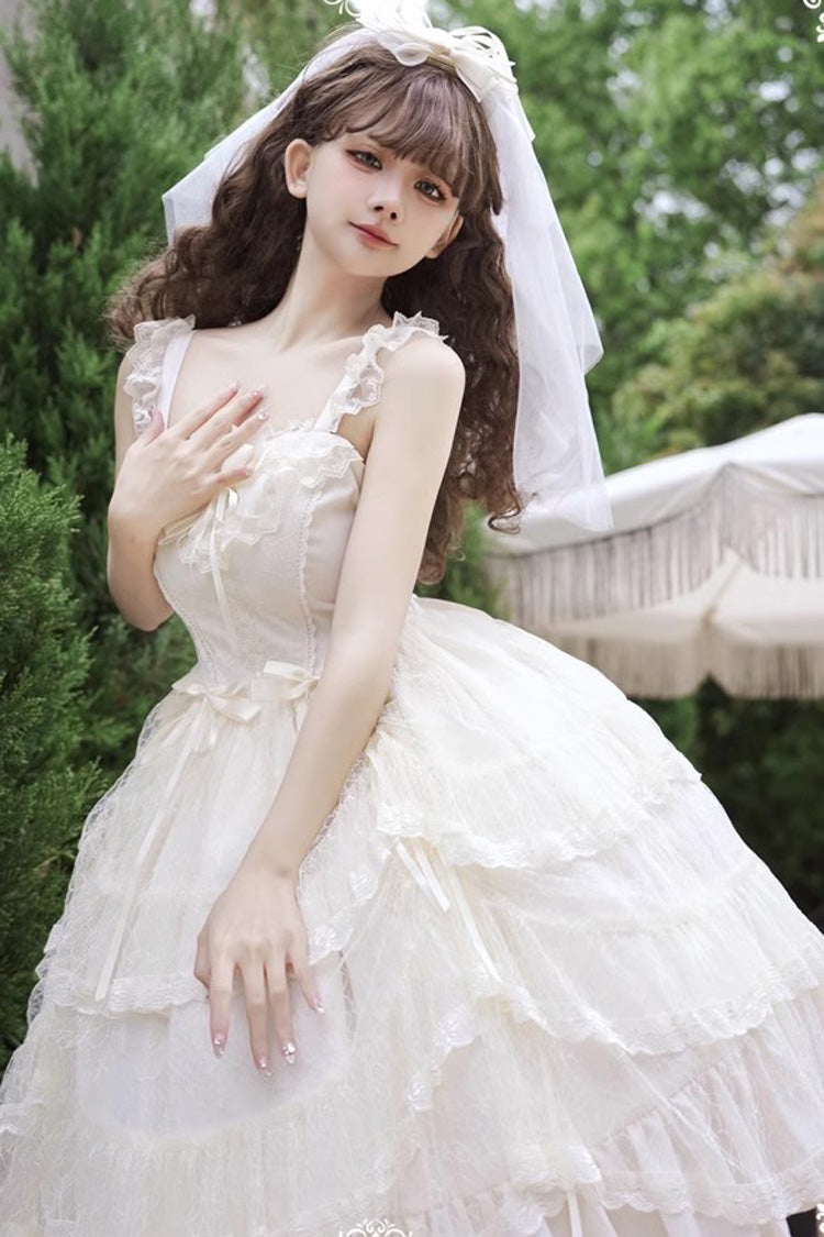 Lolita Jumper Skirt - Iris Love Multi-layer Jacquard, 2 Colors, Sweet Style, Bow Detail - additional product view 10