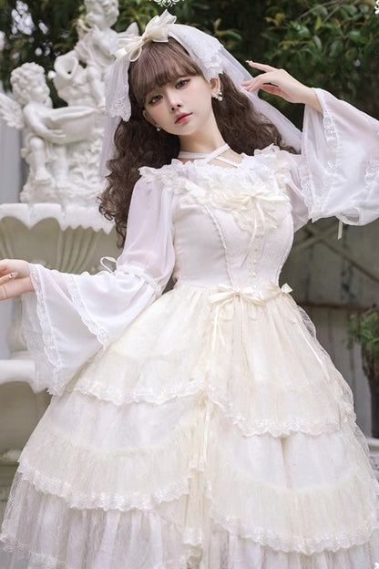 Lolita Jumper Skirt - Iris Love Multi-layer Jacquard, 2 Colors, Sweet Style, Bow Detail - additional product view 12