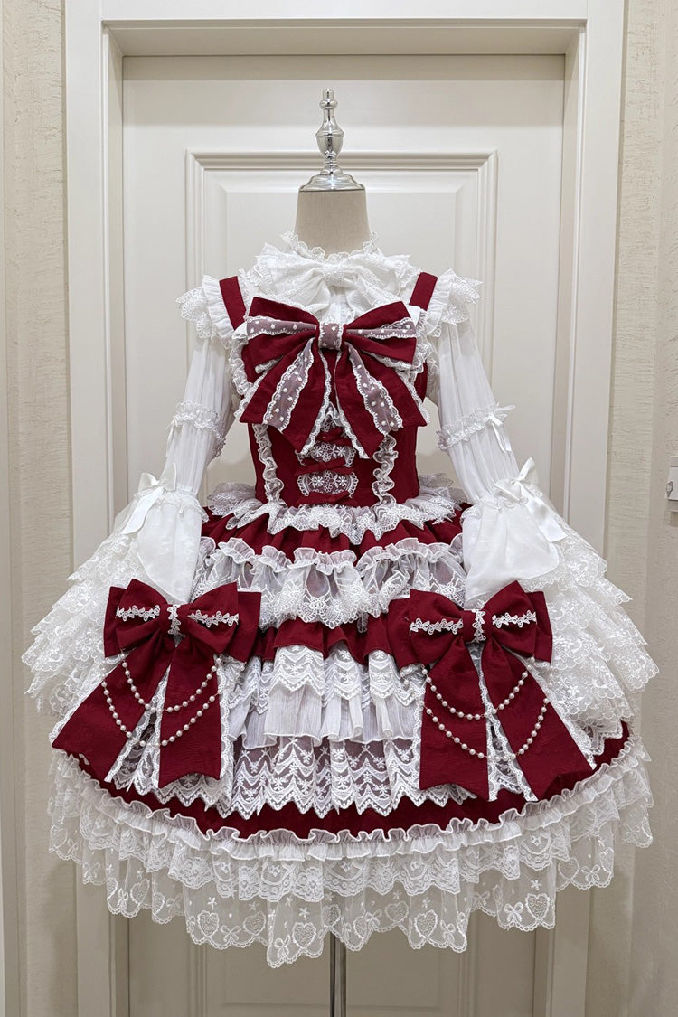 Lolita Jumper Skirt - Knot Of The Crossed Heart, Red, Bow Detail, Lace Trim, Ruffled - additional product view 3