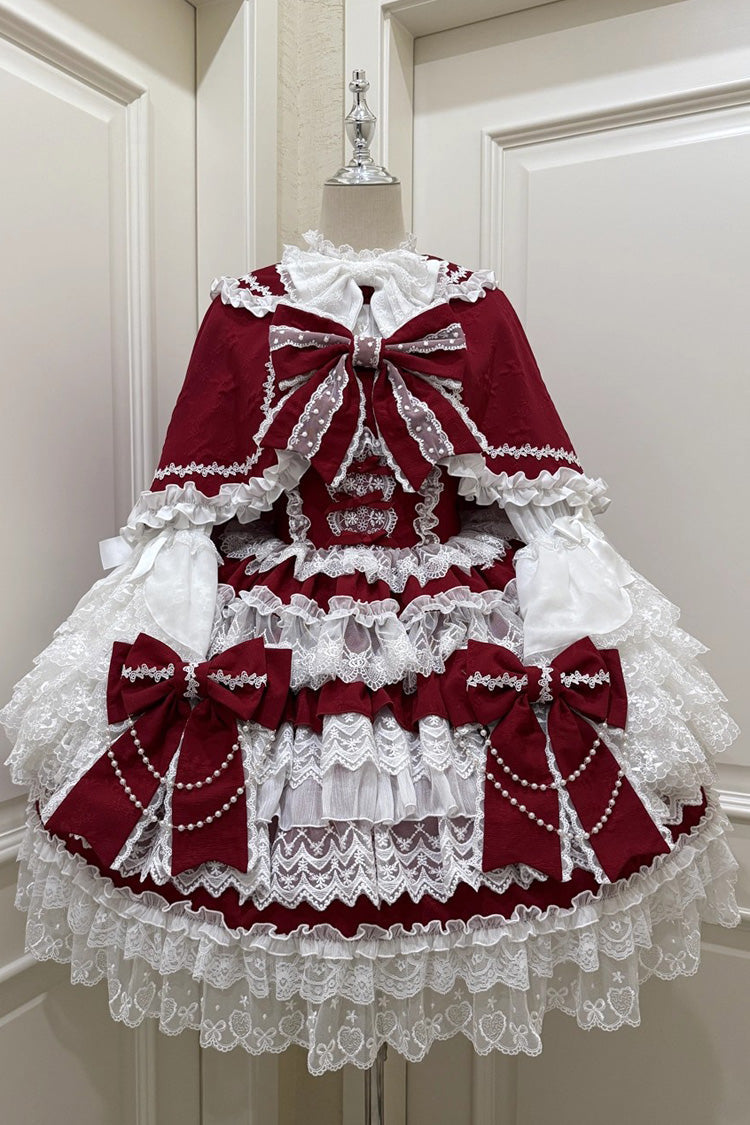 Lolita Jumper Skirt - Knot Of The Crossed Heart, Red, Bow Detail, Lace Trim, Ruffled - additional product view 4