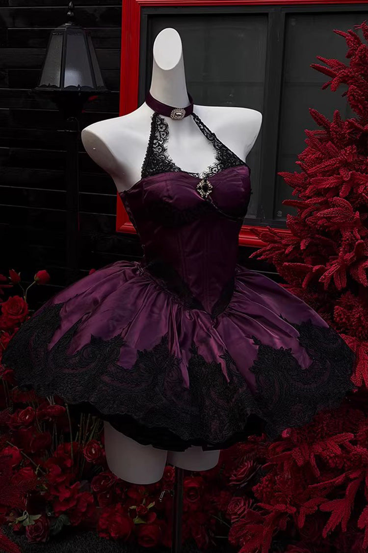 Lolita Jumper Skirt - Lace Cat, Purple, Lace Trim, Embroidered, Halterneck - additional product view 3