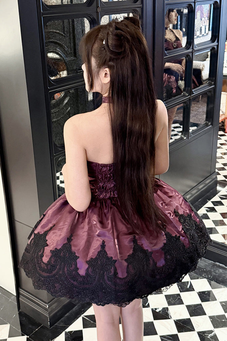 Lolita Jumper Skirt - Lace Cat, Purple, Lace Trim, Embroidered, Halterneck - additional product view 4