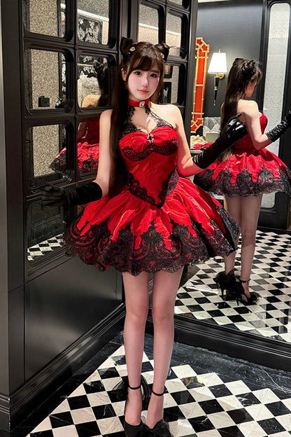 Lolita Jumper Skirt - Lace Cat, Red, Gothic Style, Ballet-Inspired Style, Lace Trim - additional product view 2