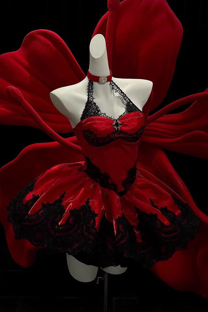 Lolita Jumper Skirt - Lace Cat, Red, Gothic Style, Ballet-Inspired Style, Lace Trim - additional product view 3