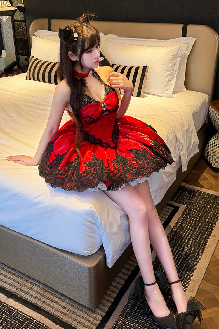 Lolita Jumper Skirt - Lace Cat, Red, Gothic Style, Ballet-Inspired Style, Lace Trim - additional product view 5